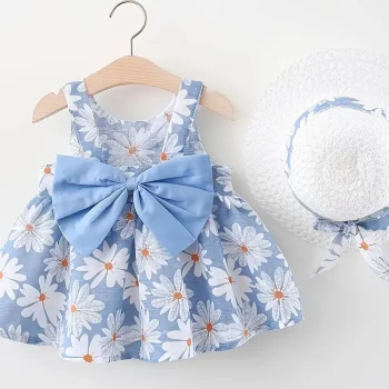 Conjunto De Vestido de Verão Com  Flores E Laço