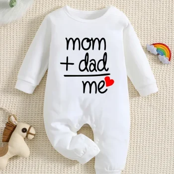 Fato de bebé adorável: com estampa "Mamã + Papá = Eu"